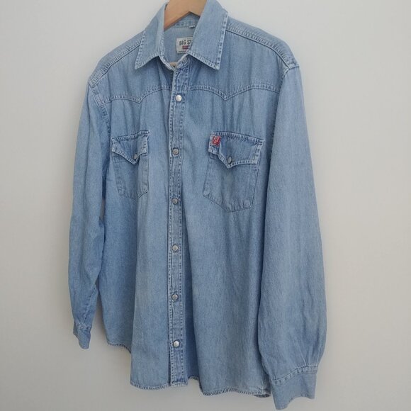 Big Star Mens 100% cotton snap front blue denim lightweight jean shirt Small - Picture 5 of 14